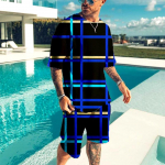 Vasaros vyri&scaron;kos sportinės aprangos 2 dalių komplektas O kaklo 3D trumpomis rankovėmis mar&scaron;kinėlių &scaron;ortų komplektas vyri&scaron;kas bėgimo kostiumas dideli mar&scaron;kinėliai S