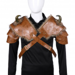 Viduramžių rudo kailio vikingų pečių &scaron;arvai, raguoti kario &scaron;arvai, vyri&scaron;ki medžiotojo kostiumo reikmenys suaugusiems