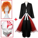 Anime Bleach Kurosaki Ichigo Cosplay Kostiumas Samurajaus Juodas Apsiaustas Chalatas Kimono Kelnių Rinkiniai Helovino Kalėdų Vakarėlio Drabužiai XL-(Suit+Wig)