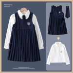 Pavasario rudens vaikams Preppy Style Suknelė Plisuotos suknelės + Etikečių siuvinėjimas Ilgomis rankovėmis mar&scaron;kinėliai Mergaičių i&scaron;kilmingi drabužiai Uniformos