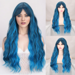 MISS WIG Ilgi mėlyni sintetiniai perukai Natūralūs banguoti su kirpčiukais Auk&scaron;tos temperatūros pluo&scaron;to perukai moterims Cosplay Party kasdieniai perukai 65CM