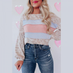 Megztiniai moteri&scaron;ki laisvalaikio kontrastingi megztiniai ilgomis rankovėmis su leopardo ra&scaron;tu S