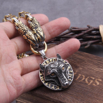 Neblunkantis vyri&scaron;kas nerūdijančio plieno &bdquo;Wolf Head Nordic Viking Amulet Thor's Hammer&ldquo; pakabukas karoliai, &bdquo;Viking King&ldquo; grandinėlė