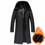 Nauja žieminė odinė striukė vidutinio ir vyresnio amžiaus vyrams Daddy Striukė Ilga vir&scaron; kelių, be to, aksominis ir pastorintas laisvalaikio odinis paltas XXXL juoda