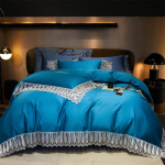 Lengvo prabangaus stiliaus 100-ųjų ilgas susegtas medvilninis keturių dalių komplektas Audrey serijos grynos medvilnės keturių dalių antklodės užvalkalas 1.5m bed sheet 4pcs