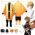 Anime Demon Slayer Kimetsu No Yaiba Agatsuma Zenitsu Cosplay Kostiumai Moteri&scaron;ki Kimono Uniforma Helovino kalėdinio vakarėlio drabužiai XL