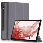 Prabangus trikampis odinis stovas, kietas i&scaron;manusis dangtelis, skirtas Samsung Galaxy Tab S9 S9 FE S9 Plus smūgiams atsparus apsauginis dėklas Tab S9 (11 inch) pilka spalva
