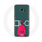 Coque pour Samsung Galaxy S6 Edge Squid Game Soldat Rouge avec Masque Cercle Fond Vert