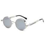 Metaliniai Steampunk Akiniai nuo saulės Vyrai Moterims Madingi Apvalūs Akiniai Gamintojas Dizaineris Vintažiniai Akiniai nuo saulės Auk&scaron;tos kokybės Oculos de sol sidabras