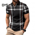 Vyri&scaron;ki vasariniai mar&scaron;kiniai atvartas Užtrauktukas Spalva atitinkanti languota dryžuota spauda Slim Fit trumpomis rankovėmis megztinis vidutinio ilgio Mink&scaron;tas kvėpuojantis vyri&scaron;kas verslo vir&scaron;us M