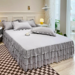 Pavasario ir vasaros nėriniuotas lovos sijonas Vienvietis princesės nėrinių &scaron;lifuotas čiužinys Neslystantis apsauginis užvalkalas lovatiesė Dovana 150*200cm 3pcs