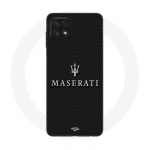 Coque Maniacase pour Samsung Galaxy A22 5G maserati blanc fond carbonne
