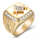 Nauji Bling CZ Crystal vyri&scaron;ki žiedai su masonų masonų nemokamais masonų ženklais 316L nerūdijančio plieno aukso spalvos papuo&scaron;alai vyrams 7