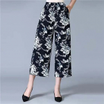 WTEMPO Mom Cotton Blend Printed Culottes Vasaros laisvalaikio plonos apkarpytos kelnės moteri&scaron;kos laisvos elastinės juosmens kelnės plačiomis kojomis One Size