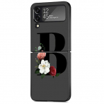 Raidės DIY Gėlių Dėklas Samsung Galaxy Z Flip 3 4 5G Juodas Kietas PC Telefono Korpusas Z flip4 Prabangus Coque Apvalkalas Samsung Z Flip 5G