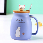 Creative Color Cat Puodelis Animacinis filmas su dangteliu 500ml Puodelis Kavos Keraminiai Puodeliai Puodeliai Biuro indai Dovana 401-500ml violetinė