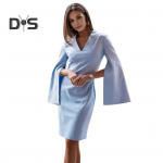 Rudens vasaros moteri&scaron;ka suknelė su ilgomis skeltomis rankovėmis su V kaklu, plona, ​​vienspalvė, vienspalvė, formali verslo vakarėlio, vidutinio dydžio suknelė į darbą ir atgal XL juoda