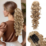 LISI HAIR Sintetinė banguota garbanota žnyplės uodegos priauginimas, kar&scaron;čiui atsparus segtukas plaukams Eleganti&scaron;kas kasdieniniam naudojimui moterims 40cm