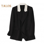 Moteri&scaron;kas kasdienis kostiumas paltas su atlapais, ilgomis rankovėmis, margintas spalvomis, &scaron;varkas su dvieile sagstymu, ki&scaron;enėmis su atvartais, laisvo kirpimo, vir&scaron;utinis drabužis biuro damai L rožinė