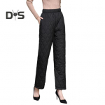 Rudens žieminės medvilnės kelnės Rombinės dygsniuotos tiesios plačios ilgos kelnės su ki&scaron;enėmis Vienspalvės pastorintos &scaron;iltos kelnės XL pilka