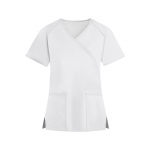 Moteri&scaron;ki madingi vienspalviai V formos i&scaron;kirptės darbo drabužiai trumpomis rankovėmis su ki&scaron;enėmis. L smėlis