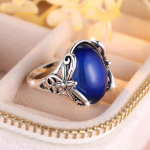 Senovinis sidabro spalvos drugelio žiedas moterims, keičiantis spalvą ovalus jausmas, keičiamas temperatūros reguliavimo spalvos žiedas 6