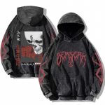 Harajuku Anime Berserk Guts Print su gobtuvu Vyri&scaron;ki moteri&scaron;ki vintažiniai manga gobtuvai Didelio dydžio gatvės drabužiai vyri&scaron;ki medvilniniai klasikiniai megztiniai XL juoda/balta