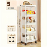 Daugiasluoksnis plastikinis riedantis laikymo vežimėlis virtuvėms, vonios kambariams, namų biurams, vietą taupantys asmens priežiūros produktų dozatoriai su ratukais Fifth floor balta