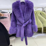 Vienspalviai vidutinio ilgio dirbtiniai kailiniai moteri&scaron;ki žieminiai dirbtinio lapės didelio kailinio apykaklė ilgomis rankovėmis Parkas Madingi vir&scaron;utiniai drabužiai XL violetinė