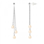 Boucles d'Oreilles Pendantes - PERLINEA - V&eacute;ritables Perles d'Eau Douce 5-6 mm - Or Blanc - Rose Naturel