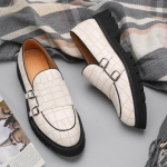 &bdquo;FashionBrand&ldquo; vyri&scaron;ki storapadžiai odiniai batai su dvigubomis sagomis &bdquo;Slip on Oxford&ldquo; klasikiniai vyri&scaron;ki batai. 38 juoda