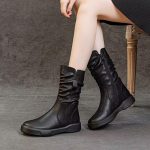 Madingi odiniai moteri&scaron;ki batai su sniego viduriu, plok&scaron;čiapadžiai klostuoti žieminiai batai, moteris, 2024 m. tendencija Madingi motociklo batai Nauji Goth Cozy Mujer Botas 35 ruda
