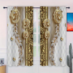 2 vnt. Eleganti&scaron;kos auksinio gėlių ra&scaron;to užuolaidos namų dekorui, langų apdaila miegamajam, biurui, virtuvei, svetainei ir darbo kambariui W60H150(CM)x2PCS&Grommet Top