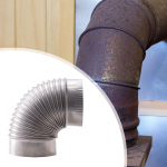 90 laipsnių alkūnė krosnelės vamzdžiui, dūmų vamzdžio adapteris, rūdims atsparus nerūdijančio plieno dūmtraukis ID 15.3cm