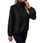 Moteri&scaron;ka neper&scaron;lampama striukė Lauko sportui Laisvalaikio moteri&scaron;ka striukė su užtrauktuku ilgomis rankovėmis L juoda