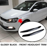 2 vnt. Automobilio priekinių žibintų antakių lipduko dangtelio apdaila Volkswagen VW POLO MK5 2011 - 2018 Priedai juoda
