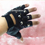 Vyri&scaron;kos natūralios odos pir&scaron;tinės be pir&scaron;tų su kniedėmis, skirtos punk gatvės &scaron;okiams faux leather juoda