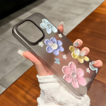 Mobiliųjų telefonų dėklai, skirti iPhone 11 13 15 Pro Max 12 14 Pro Max Case iPhone 16 15 Plus 13 Pro 12 Matinio tekstūros dažytos animacinės gėlės iPhone 11 balta