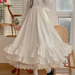 Juodi ilgi sijonai Moteri&scaron;ki Japoni&scaron;ki Kawaii Preppy Style Lolita Sijonas Moteri&scaron;kas Prancūzi&scaron;kas Vintažinis Dviejų sluoksnių Nėriniai Plisuoti sijonai L smėlis