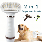 2-in-1 Dog Hair Dryer And Self-Cleaning Grooming Brush - Portable Pet Blow Dryer For Fast Drying And Grooming balta