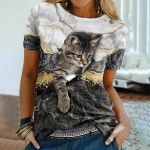 3D Kawaii Cat Print Mar&scaron;kinėliai Vir&scaron;utiniai mar&scaron;kinėliai Harujuku Animal trumpomis rankovėmis Per dideli laisvi moteri&scaron;ki madingi drabužiai L