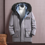 Storos vyri&scaron;kos plius dydžio medvilninė vėjo striukė Vidutinio ilgio pyrago striukė storiems vyrams Laisvas itin didelis medvilninis paltas 4XL-12XL 7XL pilka spalva