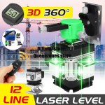 Horizontalios linijos ir 360 laipsnių vertikalus kryžius su baterija, skirta lauko 4D 16 linijų lazeriniam nivelyrui, žalia lazerio linija, savaime i&scaron;silyginantis