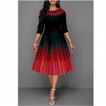 Moteri&scaron;ka madinga su gradiento ra&scaron;tu, temperamentinga suknelė vidutinio ilgio rankovėmis, suraukta ties liemeniu 5XL