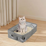 Cat Litter Box Tray Easy to Use Leakproof Travel Folding Kitten Toilet Black L