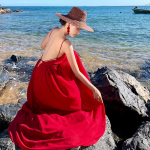 Eleganti&scaron;ka raudona fėjos paplūdimio suknelė: Ilgas, Atvira nugara, Kelioninis sijonas Sanya Extra Large raudona