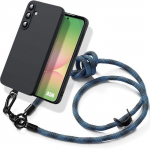 Apsauginis dėklas - BOOLING - Samsung Galaxy A56 5G - Smūgiams atsparus silikonas - Nuimamas mėlynas dirželis - Lankstus juoda