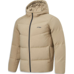 Li Ning Fitneso serijos vienspalvė užtrauktuku užsegama gobtuvu, patogi, kvėpuojanti trumpa pūkinė striukė vyrams, striukė &scaron;viesiai ka&scaron;toninės rudos spalvos AYMT239-3 M