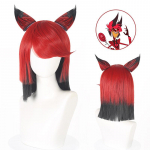Alastor Radijo Demonas Cosplay Perukas Hazbin Hotel Personažo Tikslūs Raudonai Pilki Plaukai su Ausies Antena