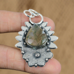 Vestuvinė dovana jai 925 sidabro natūralaus saulės samanų agato brangakmenio pakabukas